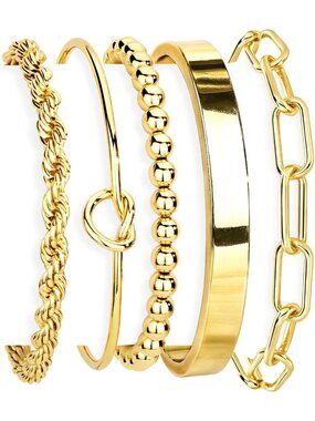 Trendy Gold Bracelet Set for Women - Waterproof, Non-Tarnish Cuff & Bangles